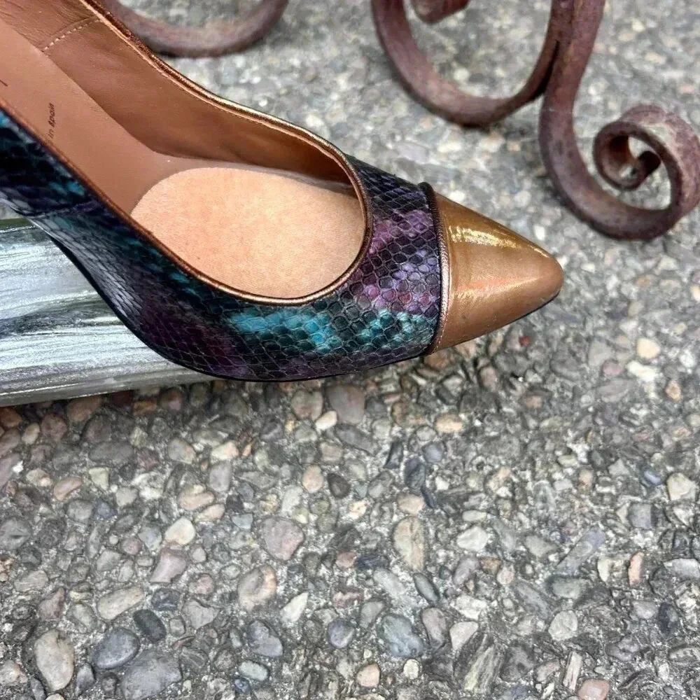 Donald J. Pliner Vanya Purple Multi Snake Print Lagos Patent Heels Size 9.5 M